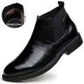 Stivali Chelsea classici da uomo in pelle nera con fodera interna in caldo pile - 38 / Stile Foderato in Pile / Nero