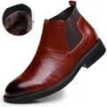 Stivaletti Chelsea da uomo in pelle marrone con fodera in pile calda invernale - 38 / Marrone Foderato in Pile (8881-1)