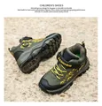 Close-up detail of children's warm outdoor hiking shoes featuring rugged anti-slip soles - 38 / Military Green Light Fleece (833)