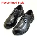 Detail view of black business formal men's leather shoes with warm fleece lining - 38 / Fleece-lined / Black