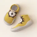 Yellow baby sock shoes with cartoon lion design and soft non-slip grey rubber soles - 20/21 / Yellow Lion