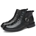 Schwarze Herrenstiefel aus Rindsleder mit Krokodilprägung und Metallschnalle - 38 / Krokodilmuster Stil (FS9911) / Schwarz