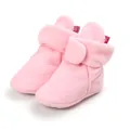 Soft pink fleece baby booties with adjustable ankle strap for infants - 11cm / Light Pink