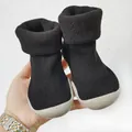 Warm fleece-lined baby sock shoes with non-slip soft soles for winter toddler walking. - Size 20/21 / 12.5cm / Black