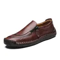 Handgenähter brauner Herren-Leder-Loafer mit Reißverschluss für die Freizeit - Rotbraun