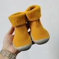 Yellow baby winter sock shoes with fleece lining and soft anti-slip rubber sole detail. - Size 20/21 / 12.5cm / Yellow