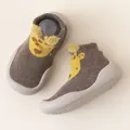Soft brown knit toddler sock shoes featuring a cute yellow giraffe cartoon design - 20/21 / Brown Deer