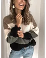 Pull décontracté à rayures color-block et col rond pour femme en marron, crème et olive - S / Hauts / Gris Noir