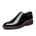 Chaussures de ville professionnelles en cuir noir pour hommes avec rehausse de 6 cm et bande rouge - 38 / Modèle à Rehaussement de Taille Toutes Saisons / Noir