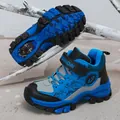 Durable blue boys winter snow boots with fleece lining and foldable anti-slip steel ice claws - 38 / Grey Blue Light Fleece (833)
