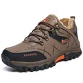 Brown men's winter hiking boots with warm fur lining and thick rubber soles - 40 / Winter Plush Lined (8528) / Khaki
