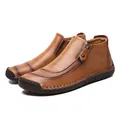Stijlvolle bruine heren high-top leren casual laarzen met zachte zool en ritsdetail - Tan