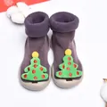 Zapatos tipo calcetín navideños para bebé con forro de felpa y detalle de árbol 3D - Talla 20/21 (Longitud Interior 12,5 cm) / Árbol de Navidad / Púrpura