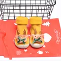 Zapatos calcetín de Navidad para bebé amarillos con forro polar y felpa de reno - Talla 20/21 / Ciervo de Navidad / Amarillo jengibre