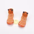 Cute orange cat patterned knit baby indoor sock shoes with soft flexible rubber soles - Internal Length 11.5cm / Orange Striped Cat