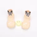 Soft breathable beige baby sock shoes featuring cute grey cat design for indoor walking - Internal Length 11.5cm / Pink Mouse