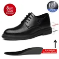 Men's black height increasing formal leather shoes with 8cm lift and breathable holes - 38 / Perforated 8cm Height Increasing (790-1) / Black