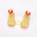 Yellow striped baby indoor walker sock shoes with 3D fox face and anti-slip sole - Internal Length 11.5cm / Yellow Striped Fox