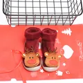 Zapatos calcetín navideños para bebé con forro polar rojo - Talla 20/21 / Reno de Nariz Grande / Burdeos