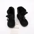 Top view of black children's snow boots with warm faux fur lining and ribbon bow detail. - Size 26 (Inner 16cm) / Black (5623)