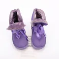 Detailed view of purple children's snow boots with warm plush lining and stylish ribbon bows - Size 27 (Inner 16.5cm) / Purple (5623)