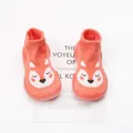 Orange baby indoor sock shoes with cute fox pattern and soft breathable rubber sole - Internal Length 11.5cm / Orange Fox