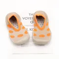 Soft sole baby sock shoes with orange polka dot knit pattern for indoor walking - Size 18/19 (Insole 11.5cm) / Orange Dots