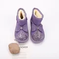 Cozy purple children's snow boots featuring a glitter toe and decorative bow with fur lining - Size 27 (Inner Length 16.5cm) / Sequin Bowknot Style (5616-1) / Purple