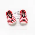 Soft sole baby walker sock shoes featuring red and white stripes with a star design - Size 18/19 (Insole 11.5cm) / Red and White Striped