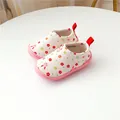Toddler indoor slip-on walking shoes with cute pink rabbit and flower patterns on white - MH Pink Bunny