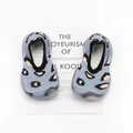 Top view of blue leopard print baby sock shoes with breathable mesh and soft rubber soles - Blue Leopard Print (Transparent Version)