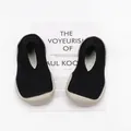 Black knit baby sock shoes with grey soft rubber sole for indoor walking - Pure Black