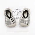 Comfortable soft-sole plaid baby sock shoes for indoor toddler walking and training shoes - Black Grid