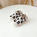 Toddler white elastic canvas slip-on walking shoes with cute black cartoon animal prints - Cartoon Cloud