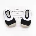 Breathable black and white baby sock shoes with soft rubber soles for walking. - Black and White Patchwork