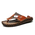 Infradito casual da uomo in pelle bovina marrone, perfette per la spiaggia estiva - Marrone