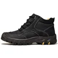 Premium men's mid-top black hiking shoes crafted from genuine head-layer cowhide leather - 38 / Fleece Lined / Black