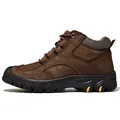Premium durable brown cowhide leather mid-cut hiking shoe with non-slip rubber sole. - 38 / Dark Brown Plush Lined