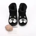 Cozy black children's snow boots with cute cartoon dog face and warm faux fur lining - Size 29 (Inner Length 18cm) / Cartoon Dog Style / Black (6832)