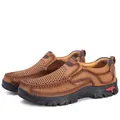 Mocassins de randonnée en cuir marron pour hommes avec design ajouré respirant - 49 / Style Slip-on Perforé (3237-1) / Marron