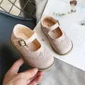 Toddler girls' pink leather Mary Jane shoes with brogue detailing and a buckle strap - 21 / Mary Jane Buckle Strap Shoes (V181) / Pink