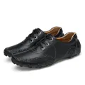 Scarpe da guida da uomo in pelle nera con suola a polpo e cuciture decorative a mano - 38 / Nero