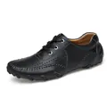 Premium black perforated leather men's casual driving shoes with octopus non-slip sole - 38 / Black Hollow