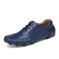 Stylish blue perforated cowhide leather loafers for men with casual octopus driving sole - 38 / Blue Hollow