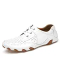 Men's stylish white leather perforated driving loafers with octopus non-slip rubber sole - 38 / White Hollow Out