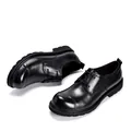 Detailed shot of black genuine leather derby shoes with round toe and lace-up design - 38 / Black