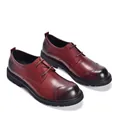 Detail of men's burgundy leather derby shoes with burnished toe and lace-up design - 38 / Burgundy