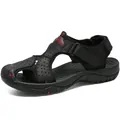 Men's premium black leather outdoor beach sandals with closed-toe and anti-slip rubber sole - 38 / Black