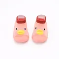 Zachte en ademende roze gebreide babysokjes loopschoenen met een schattig eendenontwerp - Maat 22 (Inwendige lengte 12.5cm) / Roze Eend