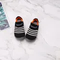 Breathable fly-knit baby walking sock shoes in black and white stripes with soft sole - Size 22 (Inner 13cm) / 3D Knit Ice Silk Style / Black
